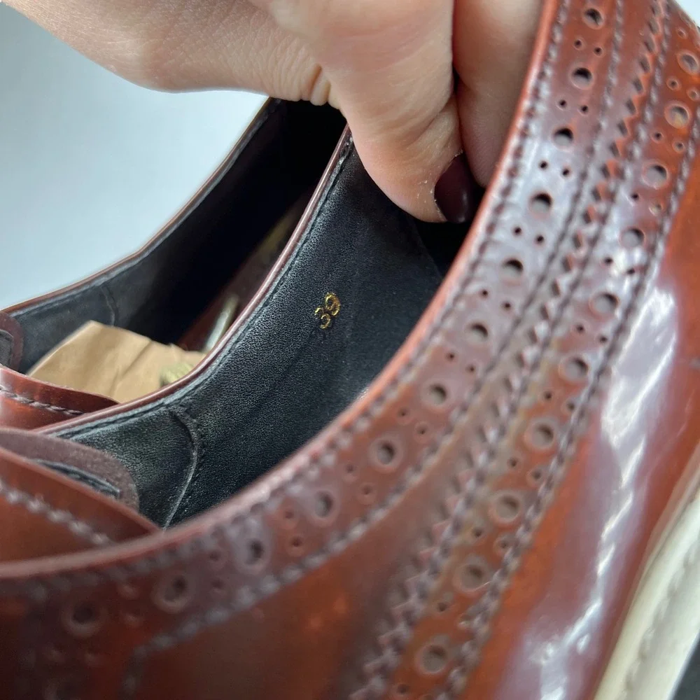PRADA‎ Designer Men's Brown Leather Wingtip Platform Brogues Dress Shoes Size 39
